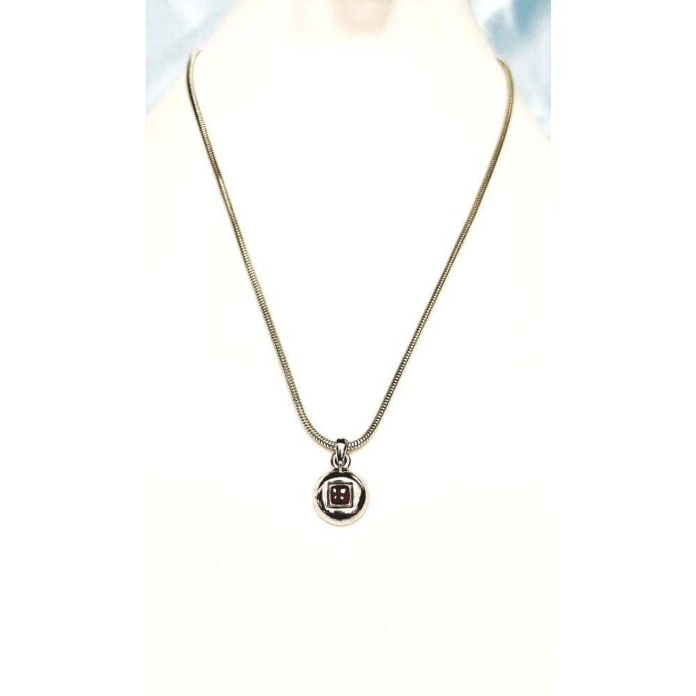 Anne Klein Silver Plated Snake Chain Two Tone Round Pendant w/Amethyst Necklace